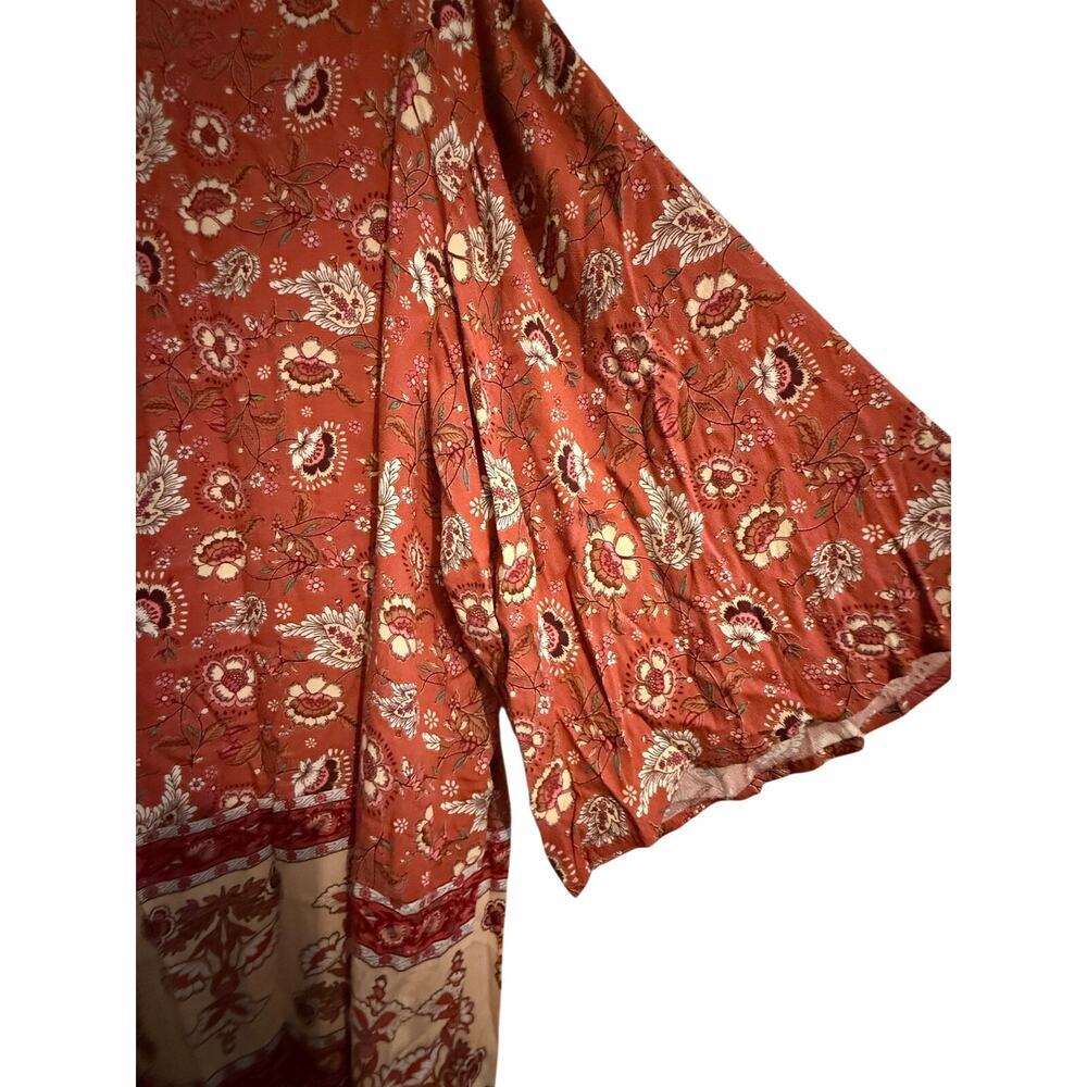 Knox Rose Boho Kimono Duster XL XXL NWT Rust Floral Lightweight Open Front - Picture 7 of 9